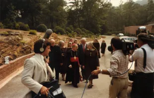 Mother Angelica, center, is followed by a taping crew outside EWTN headquarters in Irondale, Alabama. Joseph Mary Wolfe